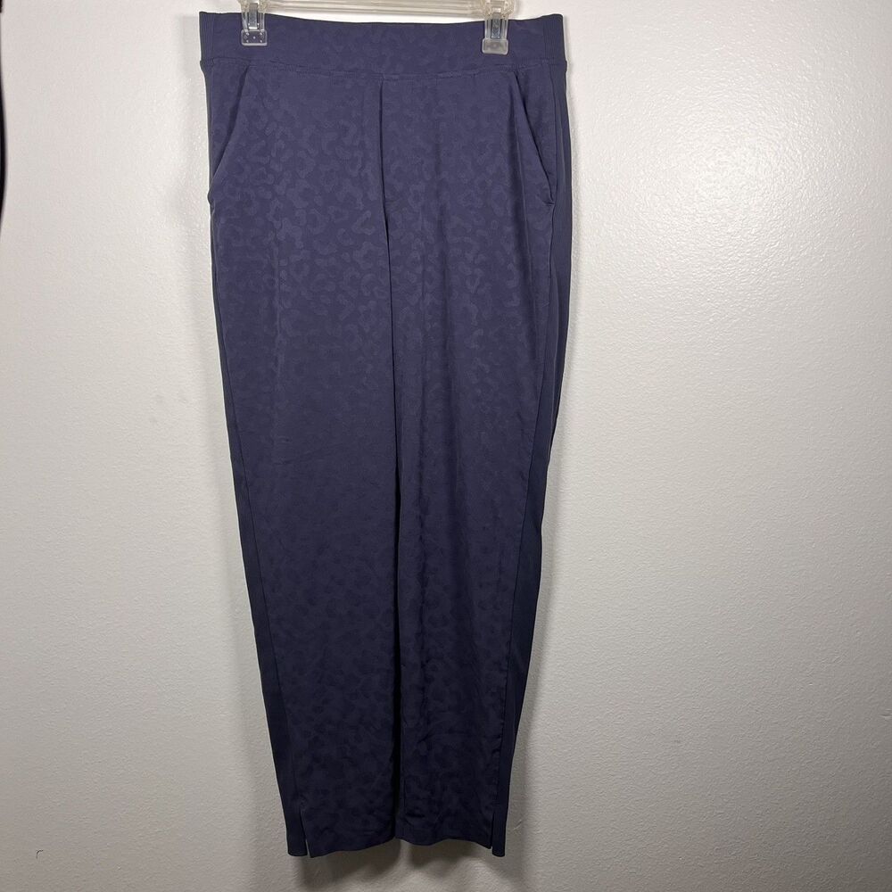 Athleta Brooklyn Textured Ankle Pants Womens 10 Blue High Rise Side Slit Detail